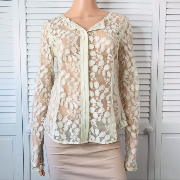 2/$25 RACHEL RACHEL ROY Ivory V-Neck Button Down Sheer Blouse Size 10 - Picture 1 of 7